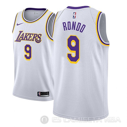 Camiseta Rajon Rondo #9 Los Angeles Lakers Association 2018-19 Blanco - Haga un click en la imagen para cerrar
